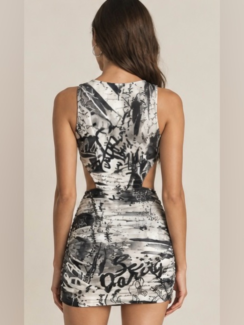 AFRM Graffiti Print Cutout Mini Bodycon Dress | Small - Picture 2 of 10